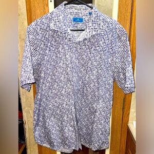 Toscano Men’s XL Short Sleeve Button-Down Shirt – Blue & White Textured Print